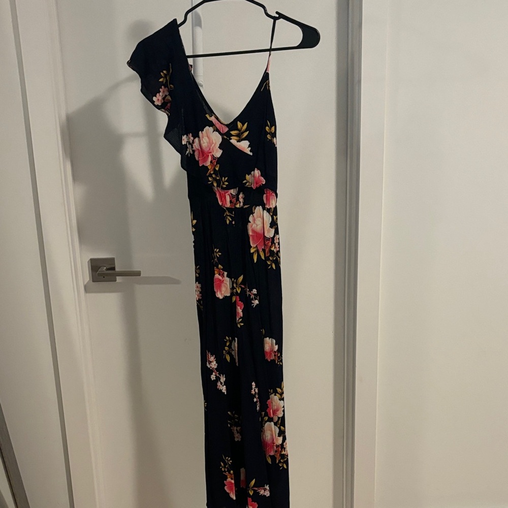 Aqua One Shoulder Navy Jumpsuit